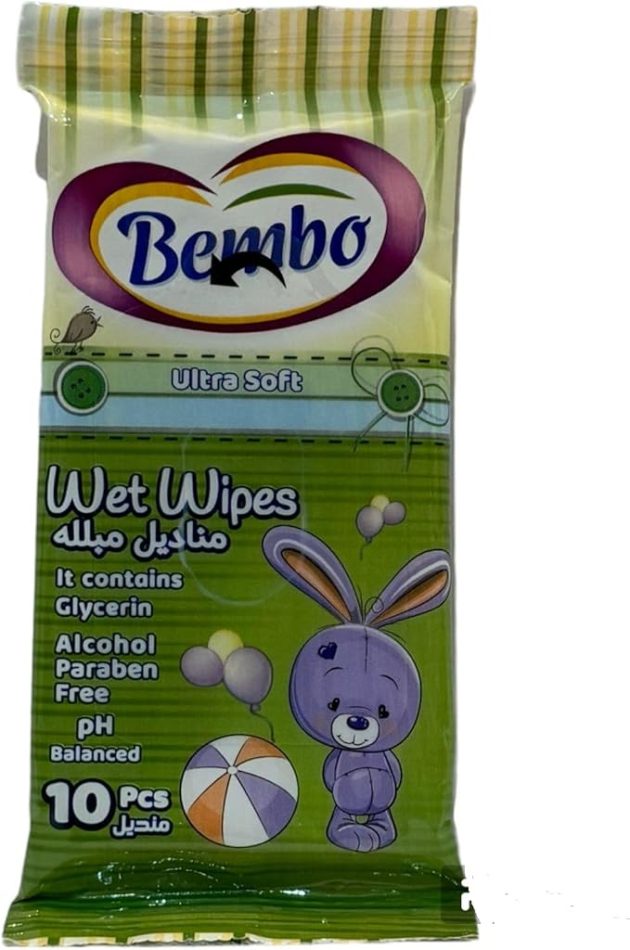 Bembo Wet Wipes Ultra soft -Glycerin -Paraben free PH balanced Green-10 PCS