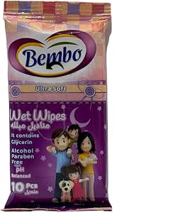 Bembo Wet Wipes Ultra soft -Glycerin -Paraben free PH balanced Purple-10 PCS