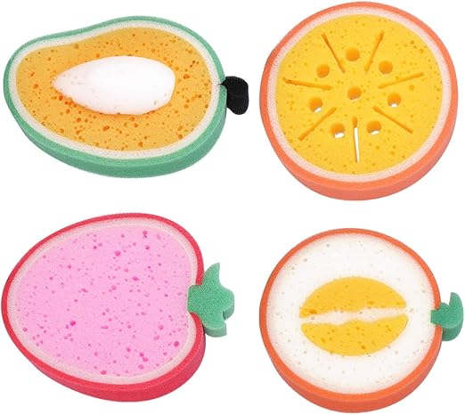 EXCEART Body Sponges Scrubbers 4pcs Fruit Shaped Bath Sponge Cartoon Bathing Scrubbers Sponge Kitchen Cleaning Brush Cleaner for Shower Dish Mixed Style Loofah Sponge Bath Sponge